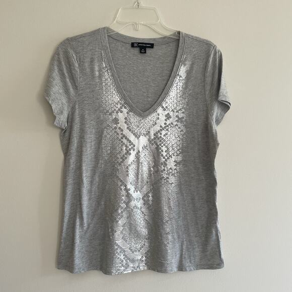 INC Women's Snake Print Short Sleeve Cotton Top Foil V Neck Edgy Size‎ Medium - Picture 1 of 7